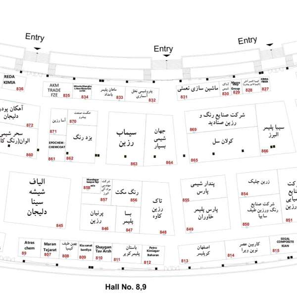 پلان و نقشه سالن های بیست و چهارمین نمایشگاه رنگ و رزین 140
