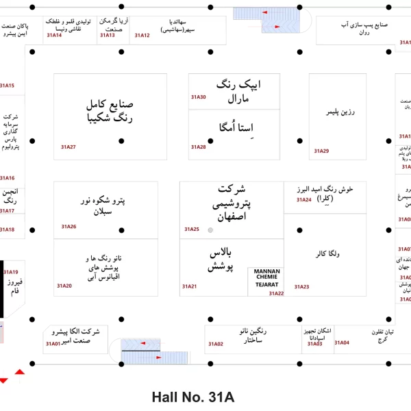 نقشه سالن 31آ بیست و پنجمین نمایشگاه بین المللی رنگ و رزین 1404