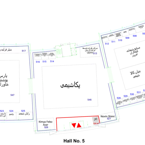 نقشه سالن 5 بیست و پنجمین نمایشگاه بین المللی رنگ و رزین 1404