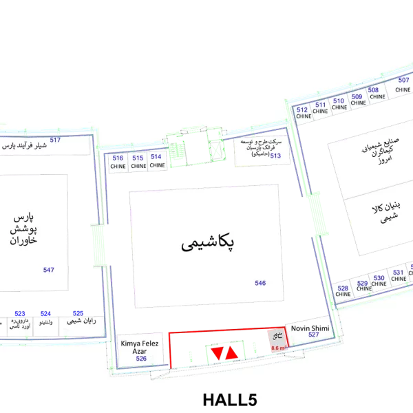 نقشه سالن 5 بیست و پنجمین نمایشگاه بین المللی رنگ و رزین 1404